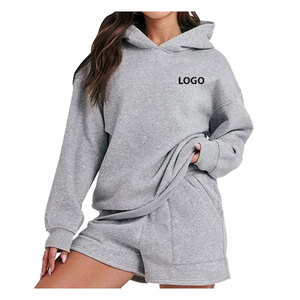 Conjunto de dos piezas de ropa de calle sólida de verano para mujer, sudadera con capucha de manga larga y chándal, servicio OEM de Color/Logotipo personalizable - Product Image 1