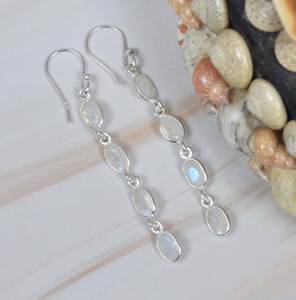 ต่างหูแบบตะขอเกี่ยวรูปพระจันทร์สีรุ้งทำด้วยมือ925หินอัญมณีสี่ชิ้นชุบทองสำหรับงานแต่งงานของขวัญวันเกิดสำหรับเธอ - Product Image 3