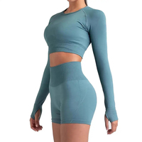 Leggings de yoga pour femmes avec cordon de serrage, taille en V, 100 % coton, séchage rapide, effet push-up, ensemble de fitness deux pièces, vente en gros