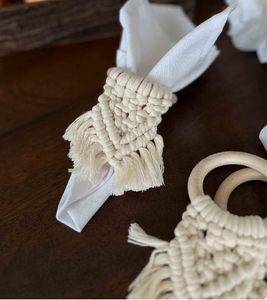 Juego de servilleteros de macramé beige, Decoración de mesa de macramé bohemio, cena rústica de madera, accesorios de ajuste de lugar - Product Image 4