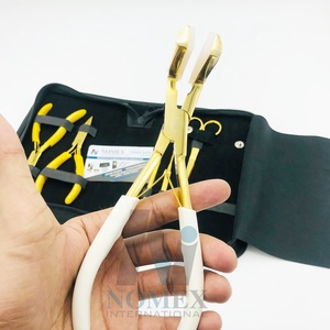 Cinta de acero inoxidable de grado Quirúrgico Internacional Nomex, alicates para extensiones de cabello, manijas de agarre blancas chapadas en oro, profesional - Product Image 1