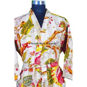 Robe kimono matelassée en coton biologique vintage 100% pur, faite à la main, motif indien pour les festivals, vêtements de nuit d'automne/hiver - Product Image 4