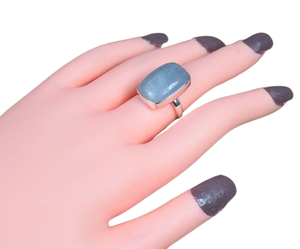 แหวนเงินแท้ 925 สไตล์โบฮีเมียน ประดับพลอยอะความารีน แหวนหมั้นทำมือสำหรับผู้หญิง ของขวัญงานแต่งงานและงานปาร์ตี้ เครื่องประดับ - Product Image 1