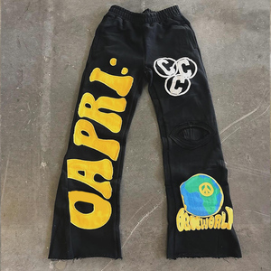 Personnalisé Vintage Soleil Fade Lavé Poids Lourd Jambe Large Sweat Hommes Pantalons Brodé Patch Applique Jogger Baggy Flare Pantalon - Product Image 2