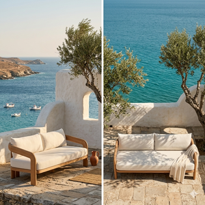 Ensemble <span class=keywords><strong>de</strong></span> canapé et <span class=keywords><strong>de</strong></span> chaise longue d'extérieur en teck <span class=keywords><strong>de</strong></span> qualité supérieure OEM, style méditerranéen luxueux, mobilier <span class=keywords><strong>de</strong></span> <span class=keywords><strong>jardin</strong></span> résistant aux intempéries pour l'Espagne et le Royaume-Uni - Product Image 1