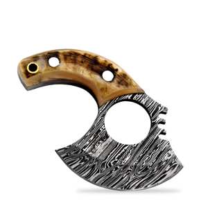 Couteau Ulu en acier Damas personnalisable, manche en bois et corne, fait main, couteau de cuisine multi-usages, étui en cuir spécial, bord OEM - Product Image 3