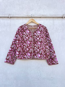 Blouson Bomber Réversible Automne/Hiver Vintage Fait Main en Coton Matelassé à Motifs Floraux Imprimés en Bloc pour Soirée - Product Image 3