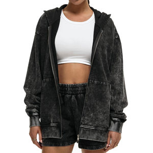 Sweat-shirts et sweats à capuche en coton de luxe de haute qualité, molleton personnalisé, délavage à l'acide, effet délavé au soleil, anti-boulochage, respirant, pour femme - Product Image 1