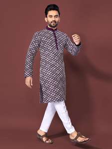 Vêtements ethniques indiens pour hommes Collection de vêtements ethniques de qualité supérieure en soie de qualité supérieure avec broderie Kurta avec ensemble de pyjama en coton Raymond - Product Image 2