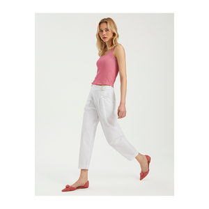 Pantalones de Pierna Recta de Algodón para Mujer con Doble Bolsillo, Hebilla Ajustable y Detalle de Pliegues - Product Image 6