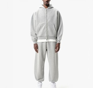 Logo personnalisé lourd 450GSM coton polaire vierge survêtement zippé pantalon de survêtement et sweat à capuche baggy ensemble survêtements pour hommes - Product Image 1