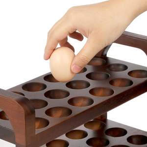 Porte-œufs en bois d'acacia avec poignée de transport, plateau à œufs en bois pour 36 œufs, plateau à œufs farcis, rangement des œufs frais - Product Image 3