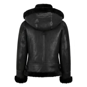 Women's Genuine Sheepskin Leather Zip-Up <b>Biker</b> <b>Jacket</b> Black Mandarin Collar Design Breathable Outdoor Fashion <b>Jacket</b> - Product Image 2