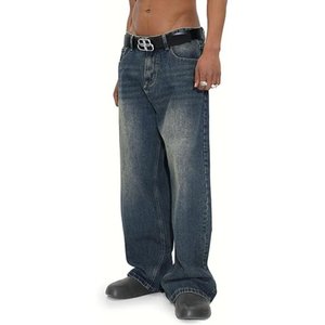 Street Elastic <b>Jeans</b> <b>Men</b> Denim Cargo Pants Wash Solid Color Multi Pockets Casual Mid Waist Trousers Slim Fit Daily Wear <b>Joggers</b> - Product Image 3