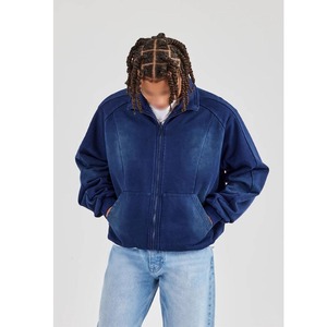 Sudadera con capucha de cuello con cremallera completa de lana de algodón pesado hecha a medida para hombres, lavado de desvanecimiento solar con logotipo bordado personalizado, ropa de invierno - Product Image 6