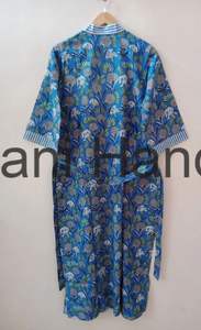 Vestido largo de algodón 100% hecho a mano indio, Kimono de cintura Natural para mujer, suave y cómoda Floral bata de baño, talla libre - Product Image 6