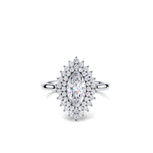 IGI Certified Marquise Cut Lab Grown Diamond Double Halo Engagement-WeddingRing in Solid 925 Sterling Silver - Product Image 1