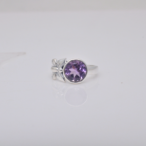 Bagues de fiançailles en argent sterling 925 pour femmes, avec améthyste ronde sertie clos, bijoux fins, vente en gros pour mariages et anniversaires - Product Image 2