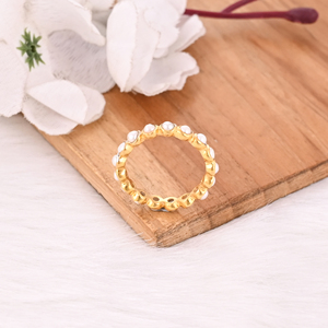 Perle blanche naturelle pierre précieuse ronde solide 925 argent Sterling jaune plaqué or bague éternité cadeau pour son cadeau d'anniversaire - Product Image 6