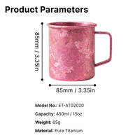 Mug Perjalanan Titanium Murni Ice Flower 450ml Cangkir Kopi Logo Kustom Ringan untuk Berkemah di Luar Ruangan