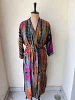 Gaun Sutra Crepe Tie Dye Boho untuk Wanita, Set 2 Potong Panjang dan Ringan, Gaya Kasual dengan Sabuk, Kimono Sutra Daur Ulang Ramah Lingkungan