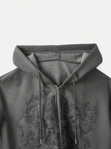 Custom Skull Graphic Zip up Cordón Térmico 100% Algodón Sudaderas con capucha de lana para hombre con la mejor calidad básica de algodón mezclado - Product Image 4