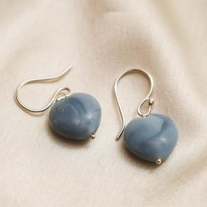 Blue Opal Wire-Wrapped <b>Hoop</b> Earrings <b>Gold</b>-Plated Handmade Gemstone <b>Hoops</b> Classic Boho Style Heart-Shaped Statement Jewelry - Product Image 4