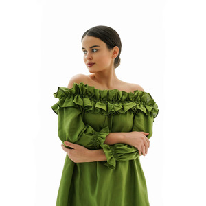 Atractivo Vestido Maxi Verde de Verano para Fiesta, Vestido Maxi de Algodón Verde Esmeralda con Hombros Descubiertos para Mujer - Product Image 6