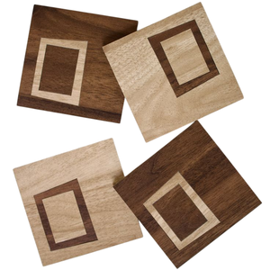 Simple Look Walnut Finished Square Shape <b>Wooden</b> Coasters With Holder for Home Hotel <b>Table</b> Top Glass Cover Use <b>Mat</b> Pads & Coaster - Product Image 5