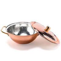 Handgesmeed koperen ronde soepterrine met tincoating, messing handgrepen, 2L-3L inhoud, milieuvriendelijk, Amerikaanse stijl, ongeglazuurd, TN Party