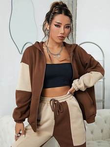 OEM Custom Unisex Long Sleeve Hooded Sweatshirt <b>Patchwork</b> Zip-up Design for Casual Winter Wear Men and Women's <b>Top</b> - Product Image 3