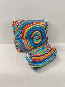 Ensemble de 3 trousses de maquillage en coton matelassé à imprimé floral avec fermeture éclair - Léger pour les voyages, organiseur, tailles petite/moyenne/grande - Product Image 5