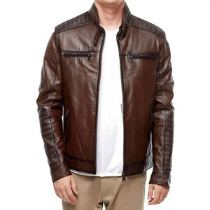 Veste d'hiver personnalisée de haute qualité pour hommes classique en cuir véritable couture fine multi-poches fermeture éclair grande taille chaud élégant - Product Image 1