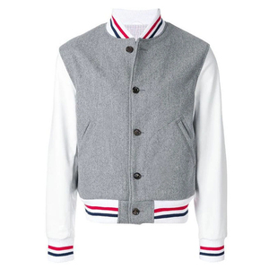 Veste universitaire pour homme, couleur unie marron et blanc, fermeture à boutons, col rabattu, style preppy, vêtement d'automne, coupe classique - Product Image 3
