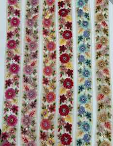 Por encargo 100% algodón Organza máquina bordada cintas cordones vestidos de novia red varios diseños colores borde rizado - Product Image 6