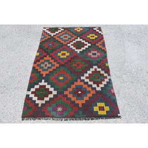 Alfombra de lana turca Vintage de 3,4x5,2 pies, diseño de retales étnicos, rectángulo clásico de área grande, abstracto para sala de pasillo, látex - Product Image 1