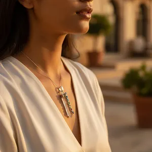 Pendentif en argent 925 avec pierre précieuse chakra pour femmes, bijoux de guérison avec diamant taille émeraude, plaqué rhodium, or rose, motif numérique - Product Image 2