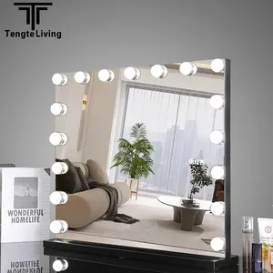 Hollywood Professional Makeup Mirror with 14 HD LED Bulbs Tri-Color Dimmable Custom Size for Living Room or Bedroom Available