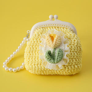 Sac à main mignon en crochet fait main avec chaîne de perles, mini sac tricoté pour enfants et femmes, pochette pour téléphone portable, porte-monnaie - Product Image 4