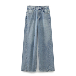 OEM personalizado cremallera mosca Denim pierna ancha de longitud completa casual moda jeans pantalones de las mujeres de encargo suelta de alta cintura Boyfriend estilo de mezclilla - Product Image 1