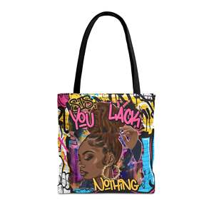 Borsa tote in tela con scritta 'Sis You Lack Nothing' per il potenziamento personale, resistente, riutilizzabile e portatile, con chiusura aperta, adatta a tutte le stagioni - Product Image 1