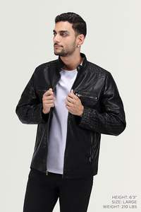 Veste en simili cuir pour homme avec capuche, veste en cuir PU à col montant pour homme, en couleur noire - Product Image 2