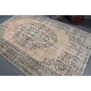 Tapis turc vintage fait main 5,5 x 9,1 pieds, patchwork persan brun vert, design rectangulaire pour couloir, salon, laine et latex pour adolescents - Product Image 4