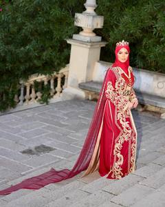 Caftán nupcial tradicional tunecino Golden Sahara con bordado de satén de ganchillo, vestido de fiesta largo hasta el suelo, cintura natural - Product Image 3