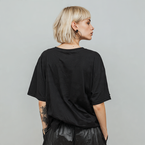 T-shirt noir femmes surdimensionné col rond à manches courtes t-shirt hauts dames été rue léger t-shirts femmes - Product Image 4