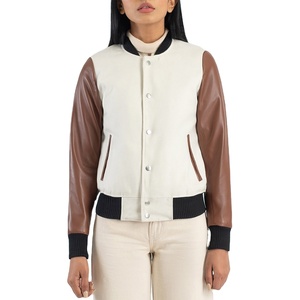 Chaqueta universitaria con logotipo de chenilla personalizado para mujer con cuerpo de lana Manga de cuero Transpirable University Letterman Chaquetas universitarias para mujer - Product Image 1