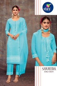 Vêtements ethniques indiens haut Shifli et travail manuel en pur coton avec bas en pur coton et Mal coton Dupatta par grossiste - Product Image 2