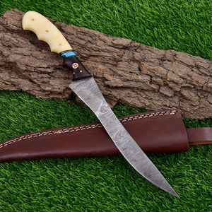 Couteaux à filet en acier Damas pour la transformation du poisson, lame faite à la main, couteaux de cuisine tranchants, manche en bois, écologiques, durables - Product Image 1