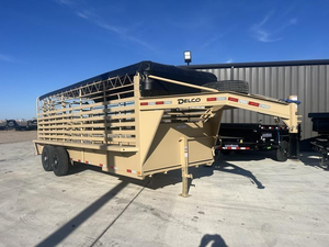 Delco 6'8'' X 20' Gooseneck Cattle <b>Trailer</b> With Roof Cover Tan Color - Product Image 2