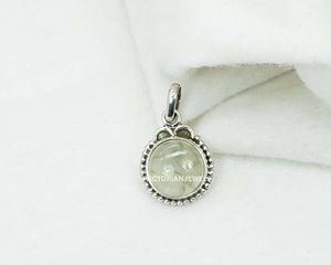 925 argent sterling massif mois d'août pierre de naissance Prehnite avec lunette réglage forme ronde pendentif à breloque - Product Image 4